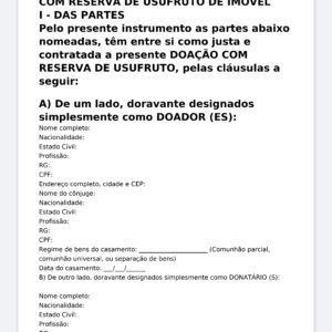 Modelo Profissional de Doação de Imóvel com Reserva de Usufruto – Word Editável com Identificação do Imóvel