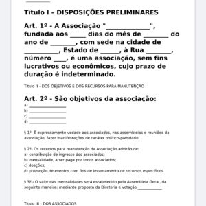 Modelo Profissional de Estatuto de Associação – Padrão Word Editável com Finalidade