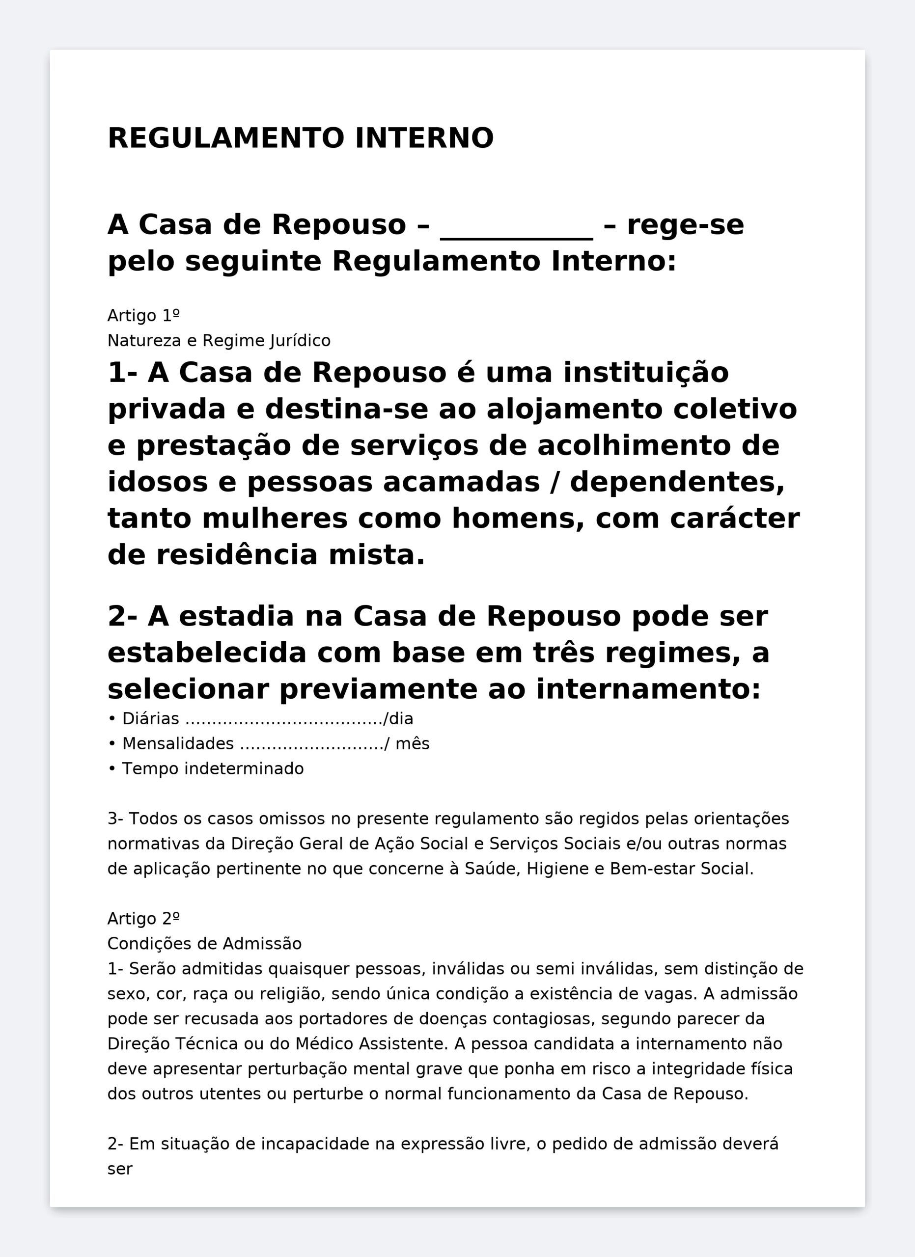 Modelo Profissional de Regimento Interno para Casa de Repouso (ILPI) – Word Editável com Admissão, Direitos e Deveres