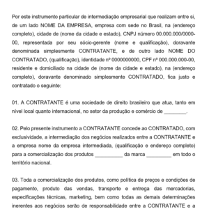 Modelo de Contrato de Intermediação Empresarial Comercial — Exclusividade, Comissão por Vendas, Prazo, Rescisão e Foro Word Editável
