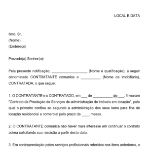 Modelo de Carta de Notificação de Rescisão / Distrato de Contrato de Administração Imobiliária — Encerramento com Quitação e Comissão | Word Editável