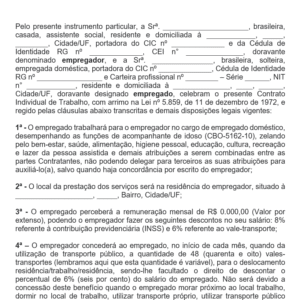 Modelo de Contrato de Trabalho para Empregado Doméstico(a) — Acompanhante de Idoso Jornada, Experiência, Vale-Transporte, FGTSINSS e Horas Extras Word Editável