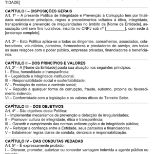Modelo de Política de Integridade e Prevenção à Corrupção — Terceiro Setor, OSCs e Entidades Filantrópicas | Conformidade Legal e Boas Práticas de Governança | Word Editável