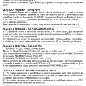 Modelo de Termo de Parceria / Colaboração – Lei 13.019/2014 (MROSC) | Convênios, Transferências de Recursos, Prestação de Contas e Responsabilidades | Word Editável